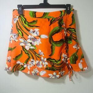 👑Zara👑#Orange Skirt with Green and White Floral Design#👑